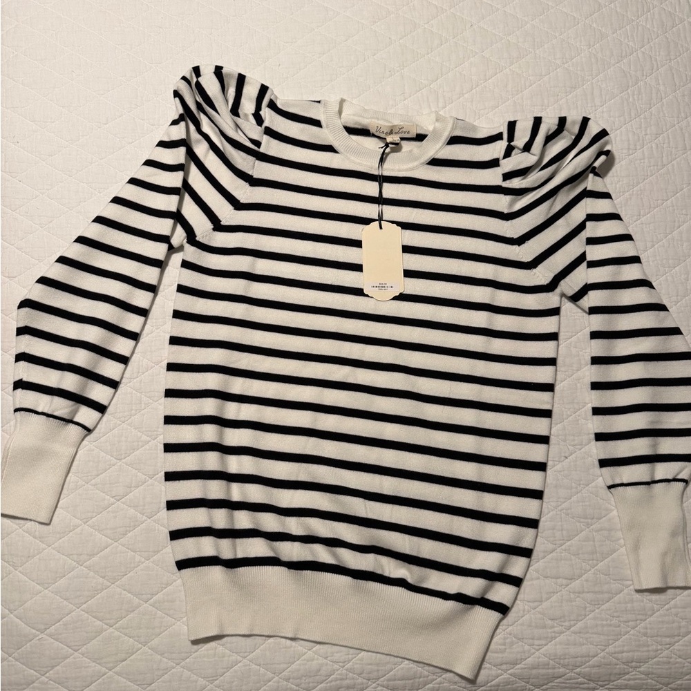Vine & Love Black and White Striped Sweater